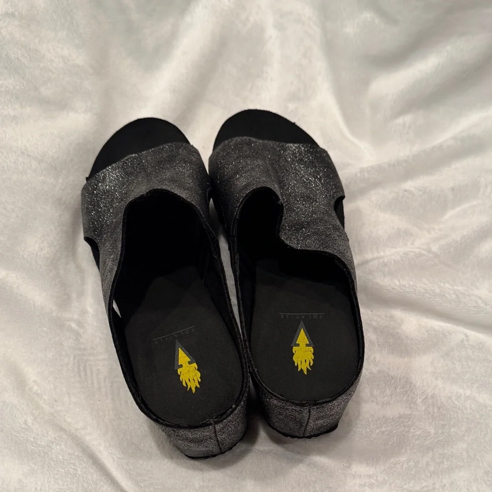 Volatile Shimmering Black Mules - Picture 5 of 5